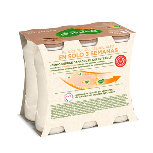 DANACOL Leche fermentada desnatada con avena, edulcorantes y esteroles vegetales añadidos de Danone 6 x 100 g.