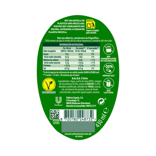 CALVE BOCABAJO  Mayonesa estilo casera 400 ml.
