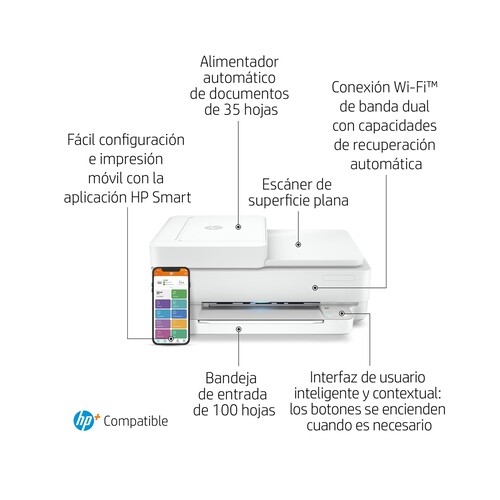 Impresora multifunción tinta HP Envy 6430e, WiFi, USB, color, 3 meses impresión Instant Ink, 2K4U7B.