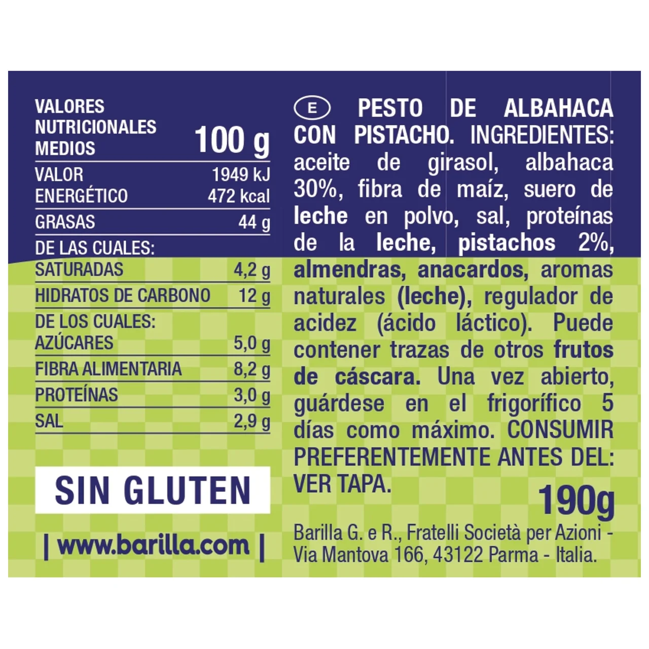 Pesto basilico con pistacho - 190g.