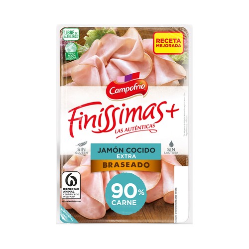 Jamón cocido braseado de categoria extra, cortado en lonchas finas CAMPOFRÍO Finissimas 115 g.
