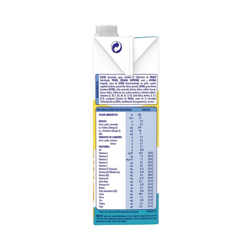 NATIVA Crecimiento de Nestlé Leche (3) de crecimiento con cereales, de 12 a 36 meses 1 l.