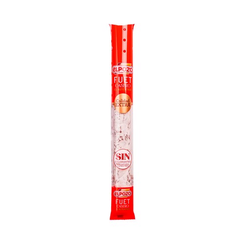 Fuet casero de calidad extra, sin colorante y embuchado en tripa natual EL POZO 150 g.