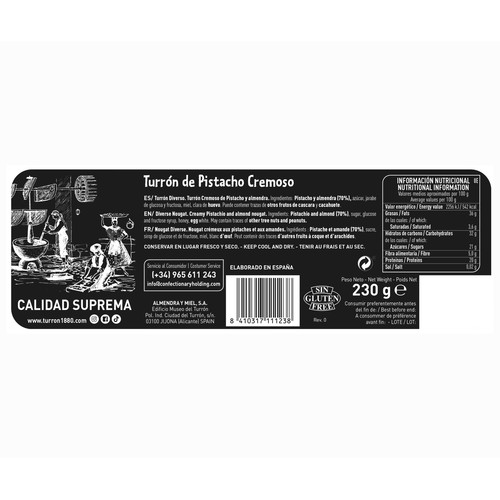1880 Turrón jijona de pistacho 1880 230 gr.