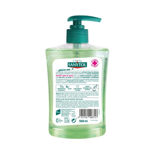 SANYTOL Jabón de manos hidratante con aloe vera y té verde 500 ml.