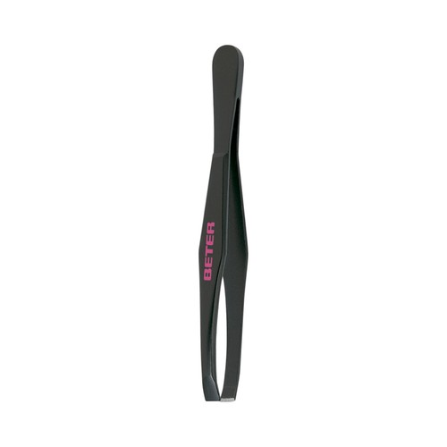 BETER Pinza para depilar de 7.5 cm y punta recta pavonada.