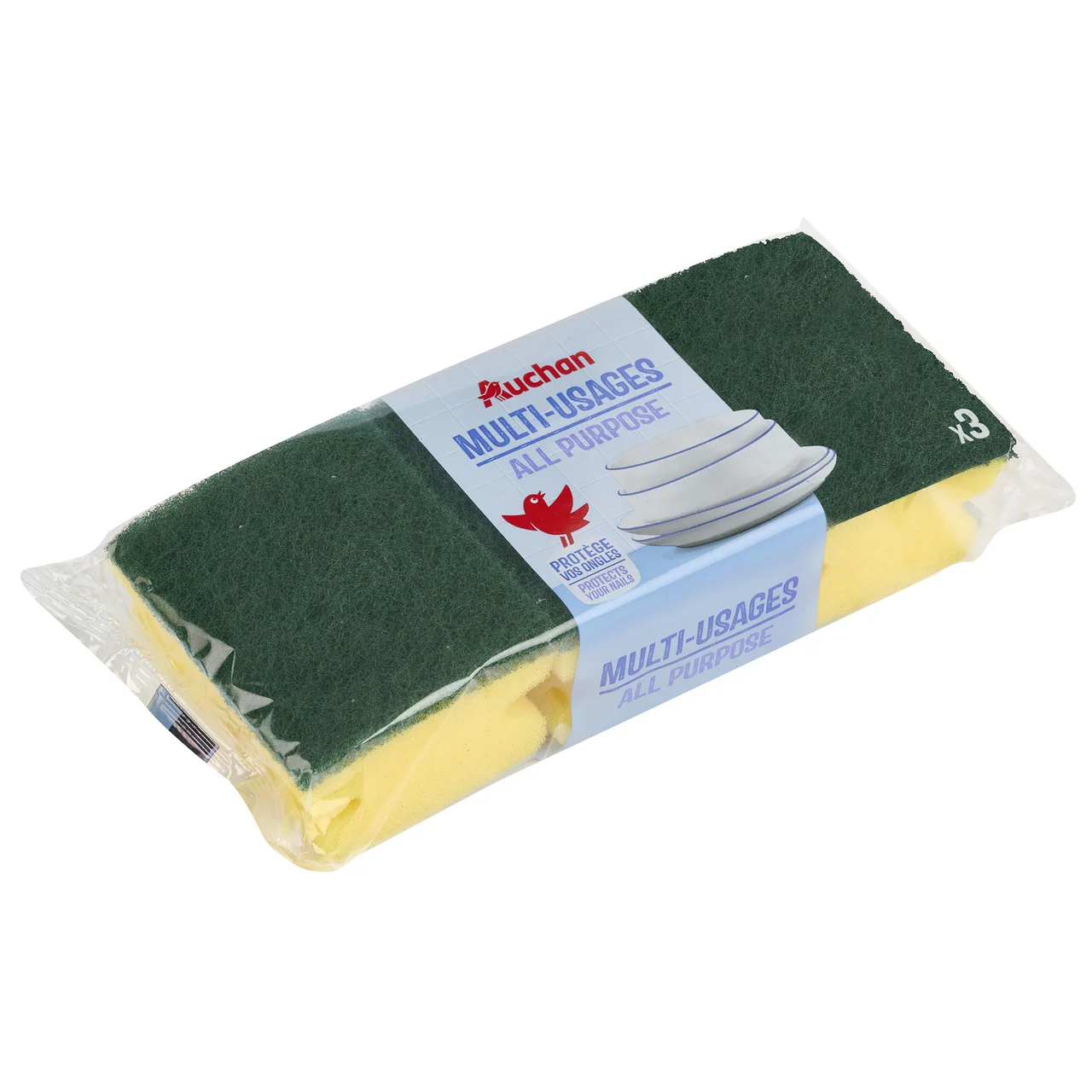 PRODUCTO ALCAMPO Estropajo multiusos salvauñas de fibra verde 3 uds.