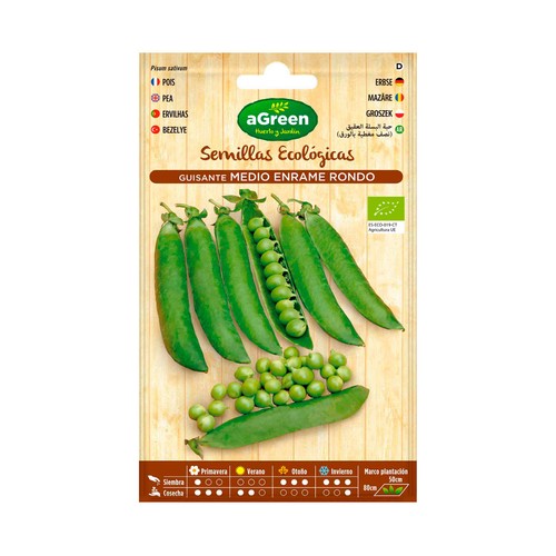 Semillas ecológicas para sembrar guisantes de la variedad redonda HA-HUERTO Y JARDÍN 15 gramos.