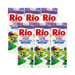 Imagen de Leche de vaca entera y sin lactosa, de origen 100% gallego RIO Natural 6 x 1 l.