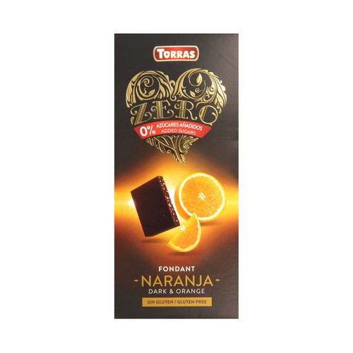 TORRAS Chocolate sin azucares añadidos, negro, naranja 125 g.