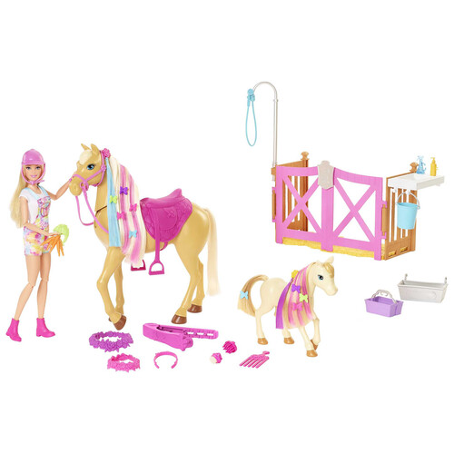 Muñeca Barbie con caballo, poni y accesorios, BARBIE.