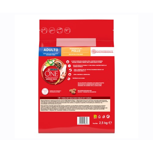 PURINA ONE Alimentación de perro medium-maxi adulto pollo 2,5 kg.