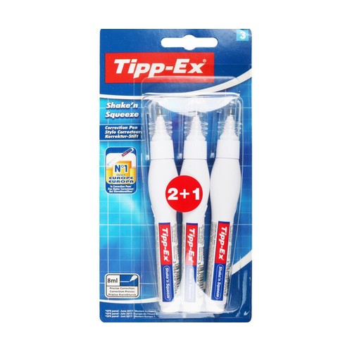 Lote de 3 corrrectores de 8 mm, en formato bolígrafo y con secado rápido TIPP-EX Shake´n & Squeeze.