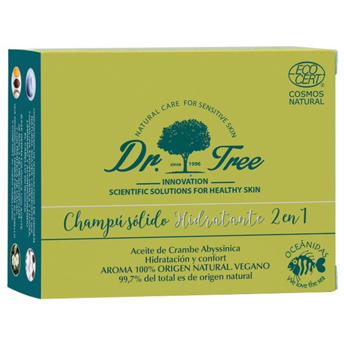 DR. TREE Champú sólido hidratante 2 en 1 para cabellos teñidos, encrespados o decolorados DR. TREE 75 g.