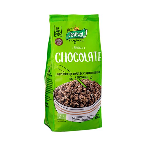 SANTIVERI Cereales de fibra y chocolate ecológicos SANTIVERI 400 g.