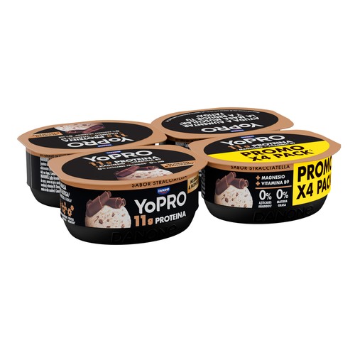 YOPRO de Danone Leche fermentada desnatada sabor stracciatella y alto contenido en proteina 4 x 120 g.