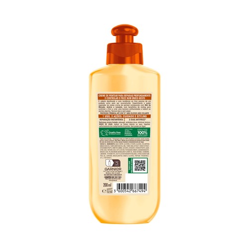 GARNIER Tesoros de la miel Crema de peinado 2 en 1 (reparación y anti escrespamiento) para cabellos frágiles y quebradizos 200 ml.