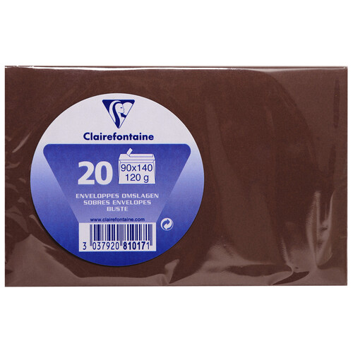 Paquete de 20 sobres de tamaño 90 x 140 mm, peso de 120 g y de color chocolate CLAIREFONTAINE.
