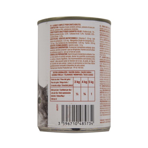 PRODUCTO ECONÓMICO ALCAMPO Alimento para gatos de paté de pescado PRODUCTO ECONÓMICO ALCAMPO 410 g.