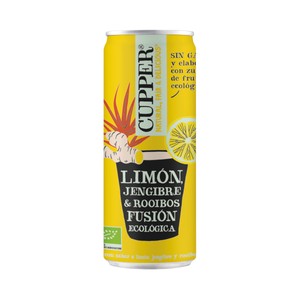 CUPPER Fusión Bebida ecológica con sabor a limón, jenjibre y rooibos lata 25 cl.