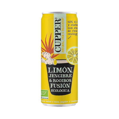 CUPPER Fusión Bebida ecológica con sabor a limón, jenjibre y rooibos lata 25 cl.