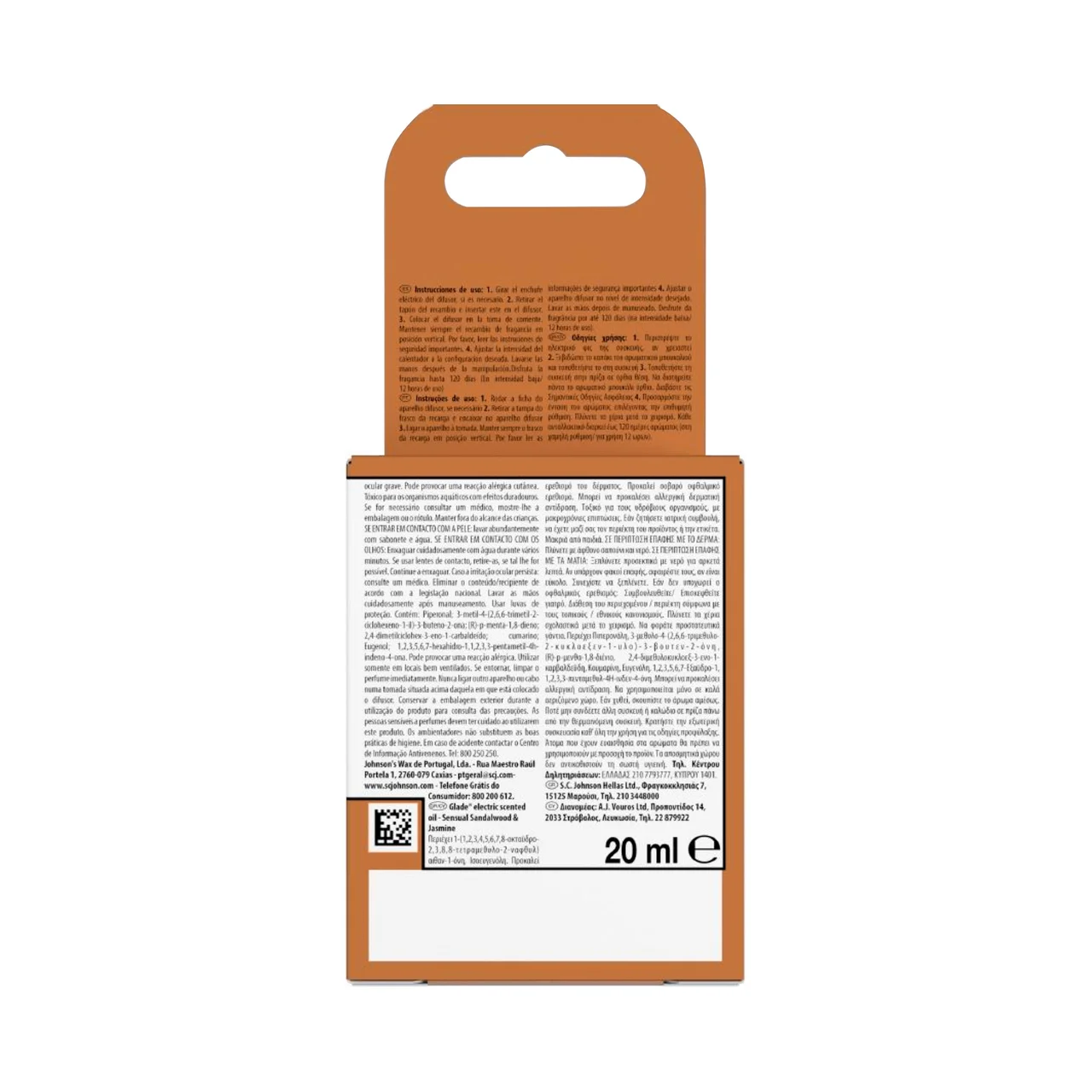 Recambio de ambientador eléctrico con fragancia a madera de Sándalo y jázmin de larga duración 20 ml.