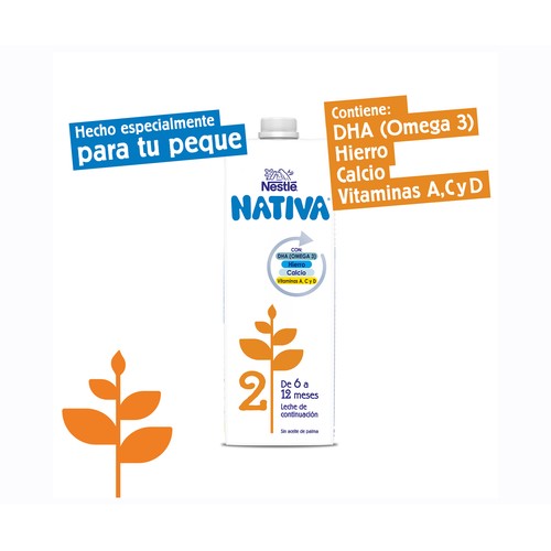 NATIVA Leche (2) de continuación, de 6 a 12 meses NATIVA de Nestlé 6 x 1 l.
