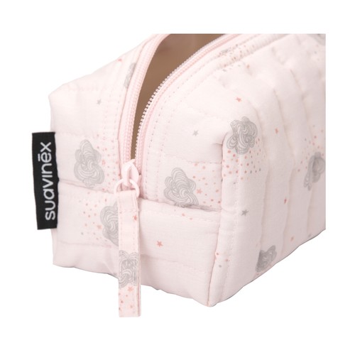 SUAVINEX Baby care essentials set Neceser rosa con productos para el cuidado y la higiene del bebe.