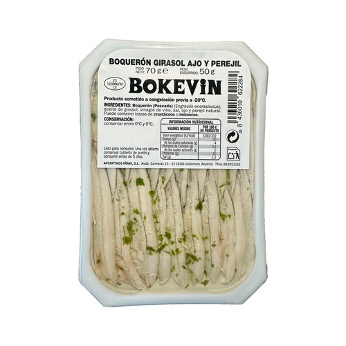 BOKEVIN Boquerones con ajo y perejil 50 g.