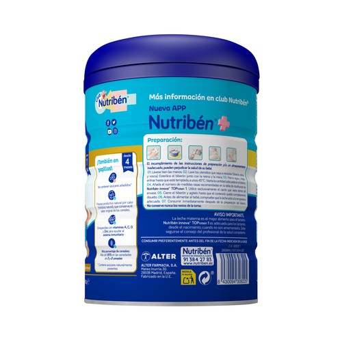 NUTRIBÉN Innova toprotein Leche de inicio (1) para recién nacido a partir del primer día 800 g.