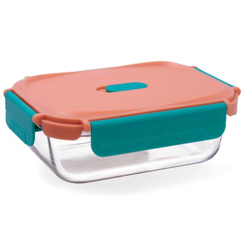 Hermético de vidrio rectangular, 65 cl, tapa coral, Move Box LUMINARC