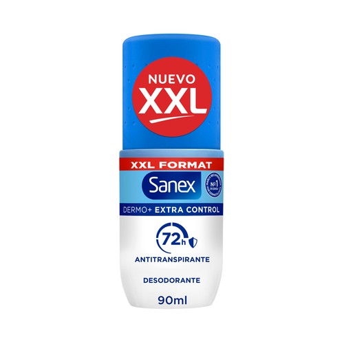 SANEX Dermo+ extra control Desodorante roll on unisex antitranspirante hasta 72 horas 90 ml.