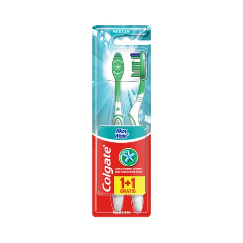 COLGATE Max white Cepillo de dientes medio con acción blanqueante 2 uds.