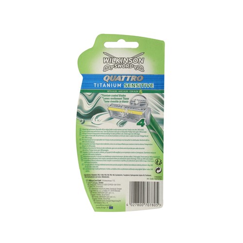 WILKINSON Maquinilla de afeitar desechable con cuatro hojas y hoja perfiladora WILKINSON Quattro titanium sensitive 4 uds.