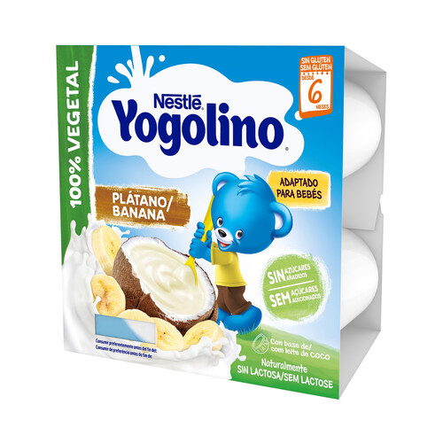 YOGOLINO Postre 100% vegetal con coco y plátano, adapatado para bebés a partir de 6 meses YOGOLINO de Nestlé 4 x 90 g.