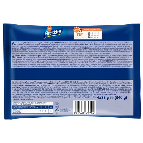 BREKKIES Alimento para gato húmedo gelatina pollo y pavo 85gr X4.