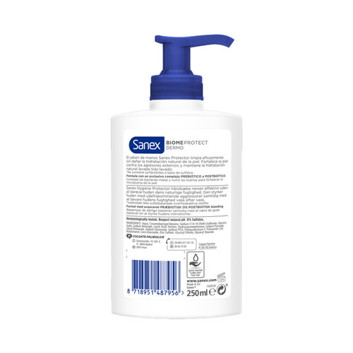 SANEX Jabón de manos con textura crema, con Prebióticos y Probióticos SANEX Biomeprotect 250 ml.