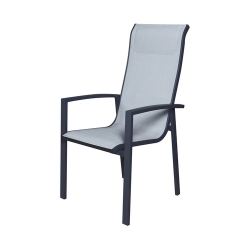 Silla de jardín apilable de aluminio y textileno color gris, GARDEN STAR ALCAMPO.