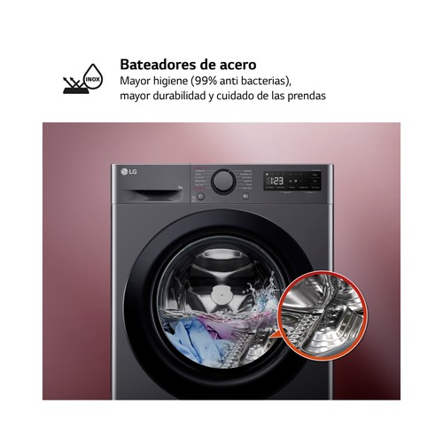 Lavadora LG F4WR5009A6M 9KG, clasificación energética: A, 1400RPM, H: 85cm, A: 60cm, F: 56,5cm.