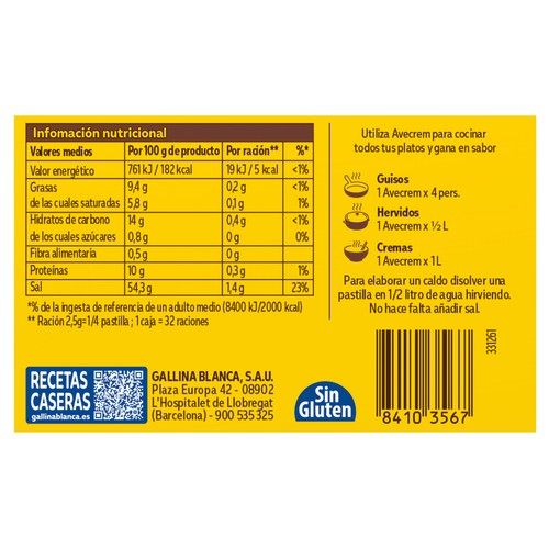 AVECREM Caldo de pollo 8 pastillas 80 g.