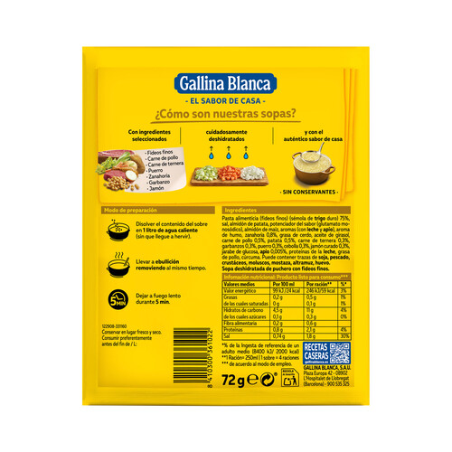 GALLINA BLANCA Sopa puchero fideos GALLINA BLANCA 72 g.