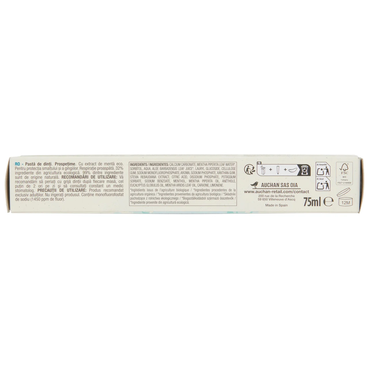 PRODUCTO ALCAMPO Bio Pasta de dientes con extracto de menta bio 75 ml