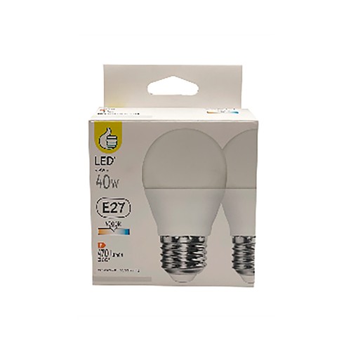 Pack de 2 LED esférica E27, 40W luz fría, ALCAMPO.