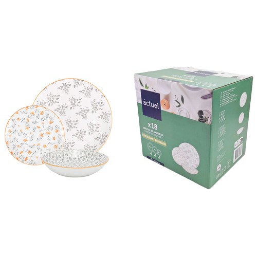 Vajilla porcelana 18pzs deco verde kaki. ACTUEL