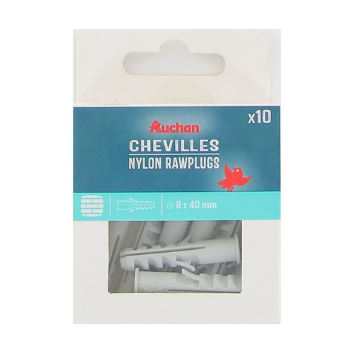 Tacos nylon, materiales solidos, 8x40mm, 10 unidades, ALCAMPO.