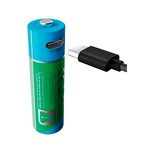 4 Pilas recargables CELLULARLINE 4, USB C, tipo AA con tecnología de litio, carga rápida en 2 horas, con cable