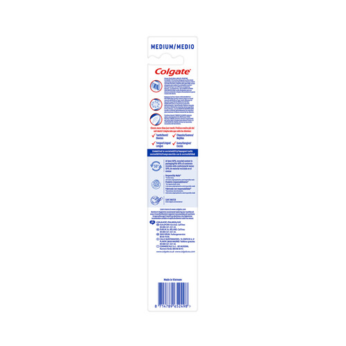 COLGATE Cepillo de dientes medio, que ayuda a eliminar manchas y bacterias bucales COLGATE Triple action.