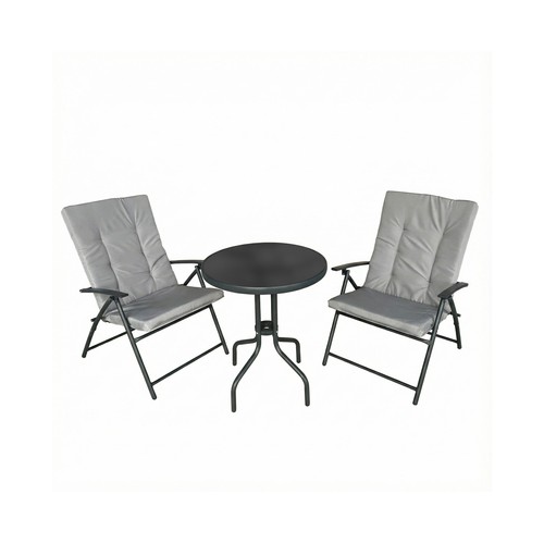 Conjunto de jardín de 3 piezas, modelo Sicilia, de acero, acabado gris, MOTIF INDOOR