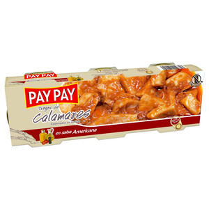 Imagen de PAY PAY Calamares en trozo con salsa americana lata pack de 3 uds. de 55 g.