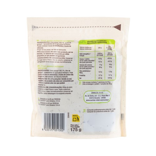 PRODUCTO ALCAMPO Bio Uvas pasas sultanas ecológicas 175 g.